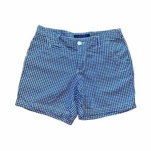 Columbia PFG plaid shorts, blue/white, women’s 8